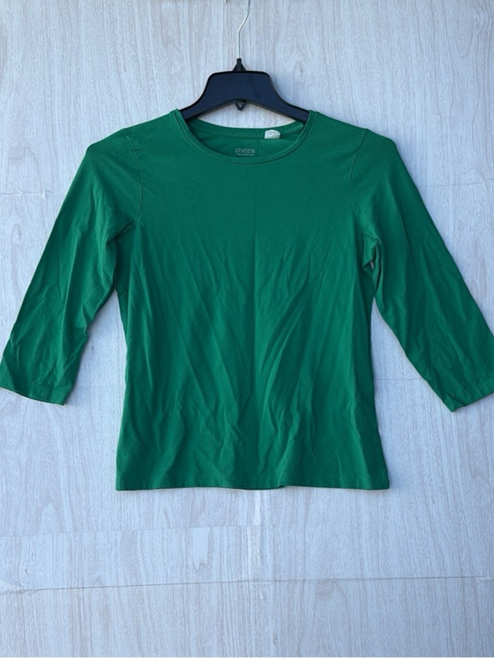 Chico's Emerald Green 3/4 Sleeve Crewneck Top